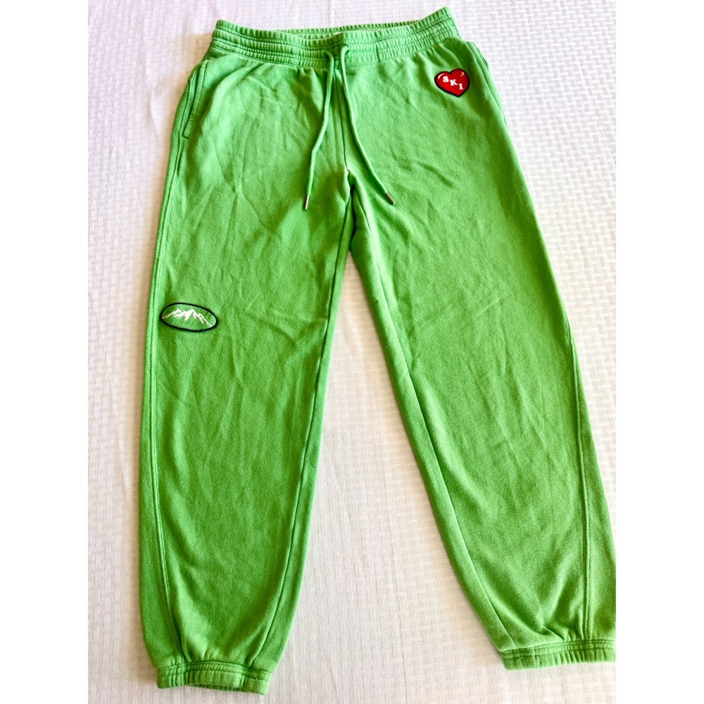 Aerie Green Ski Graphic Sweatpants Joggers Medium Lime Green Winter Patches